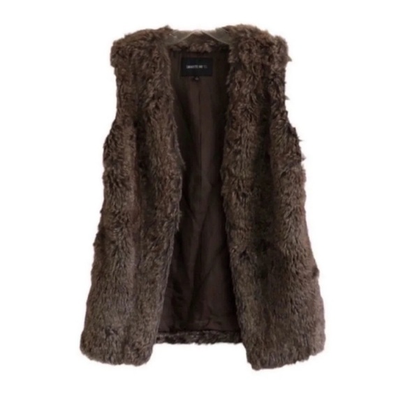 Lafayette 148 Open Front Faux Fur Collarless Vest Brown - Picture 1 of 6